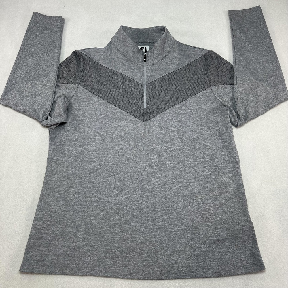 FootJoy Pullover Mens XL Gray Quarter Zip Stretch Performance Golf Chevron Logo